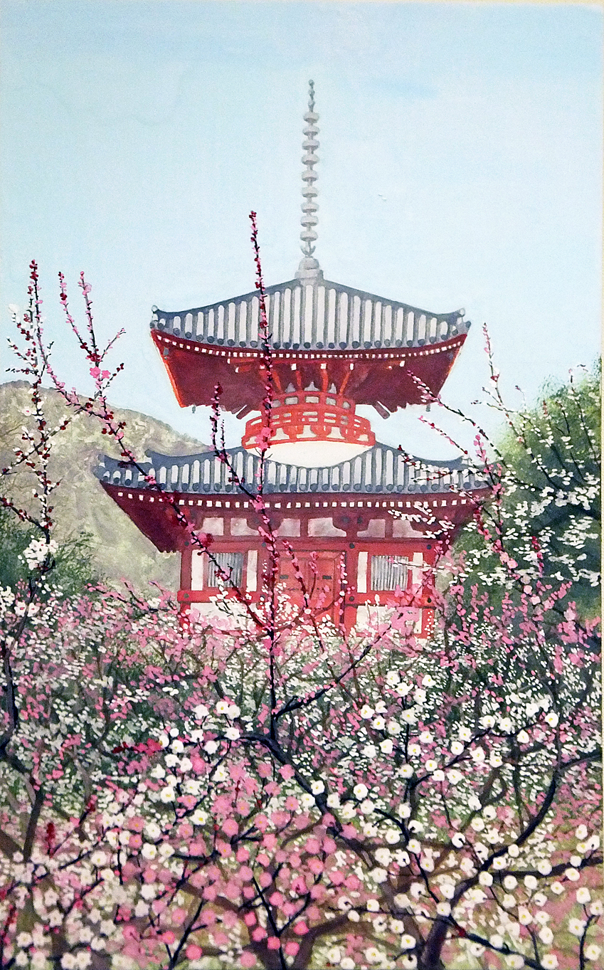宝塔と梅